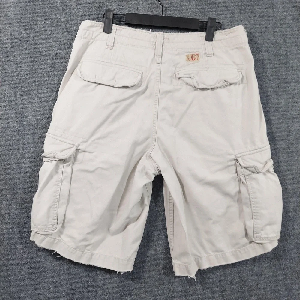Vintage Polo Jeans Co. Ralph Lauren Cargo Shorts Mens 32 Beige Canvas Distressed